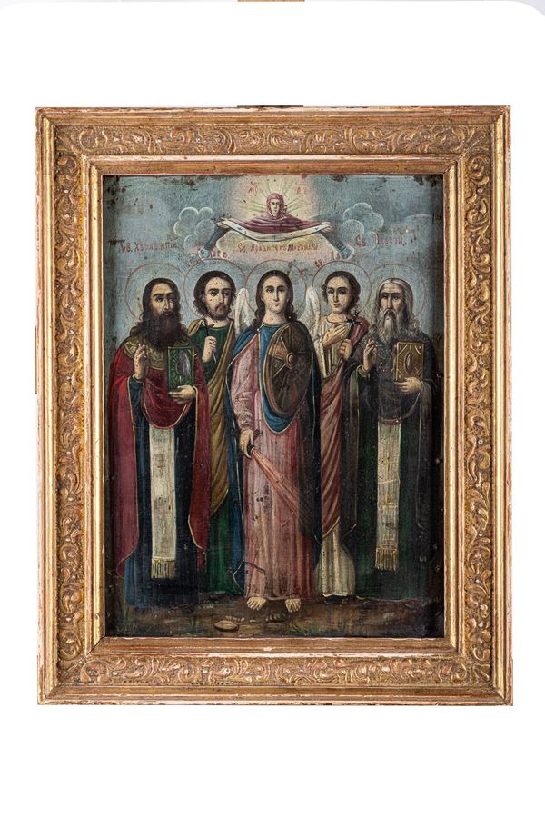 Icona russa - San Michele Arcangelo circondato da Santi