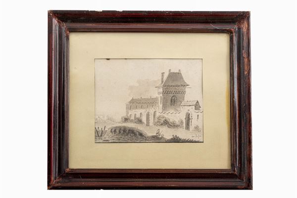 View of a Northern European castle with a figure
