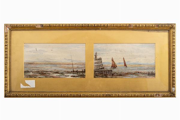 Pittore inglese del XIX secolo - Coppia di vedute di marine nordiche
