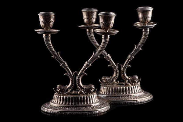 Pair of 833/1000 silver candlesticks