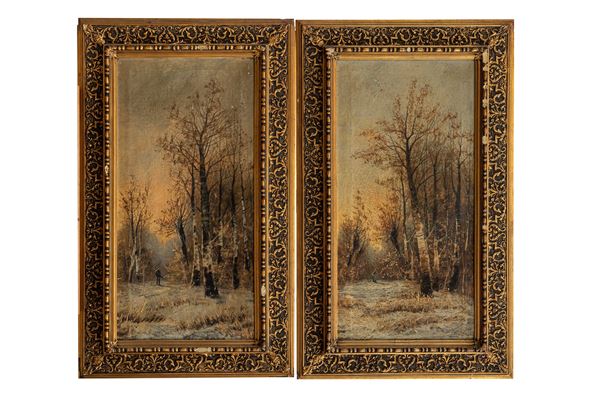 Pair of winter landscapes with figures