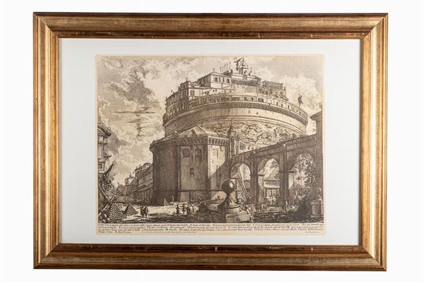 Giovanni Battista  Piranesi - Veduta del Mausoleo dell&#39;Elio Adriano nella parte opposta alla facciata dentro al Castello
