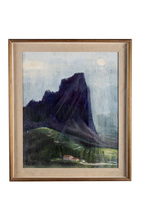 Pittore della seconda metà del XX secolo - Monte in notturna