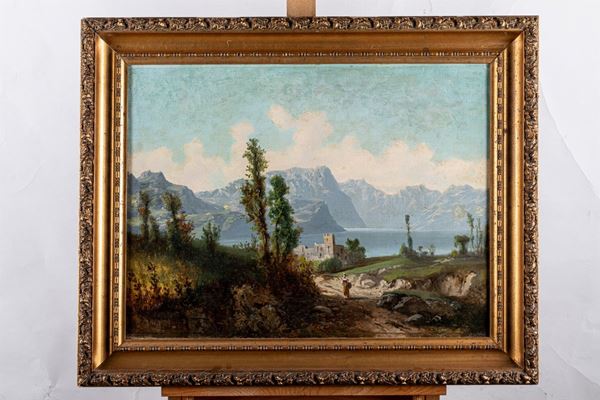 Pittore del XIX secolo - Paesaggio lacustre