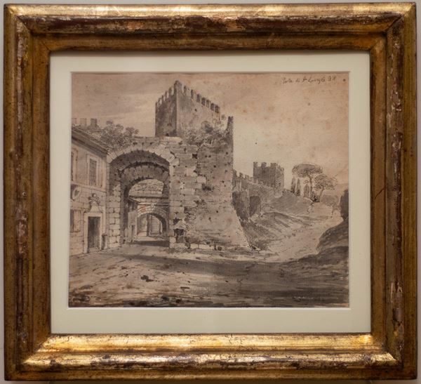 Pittore inglese attivo a Roma nel XIX secolo - Veduta di Porta di San Lorenzo