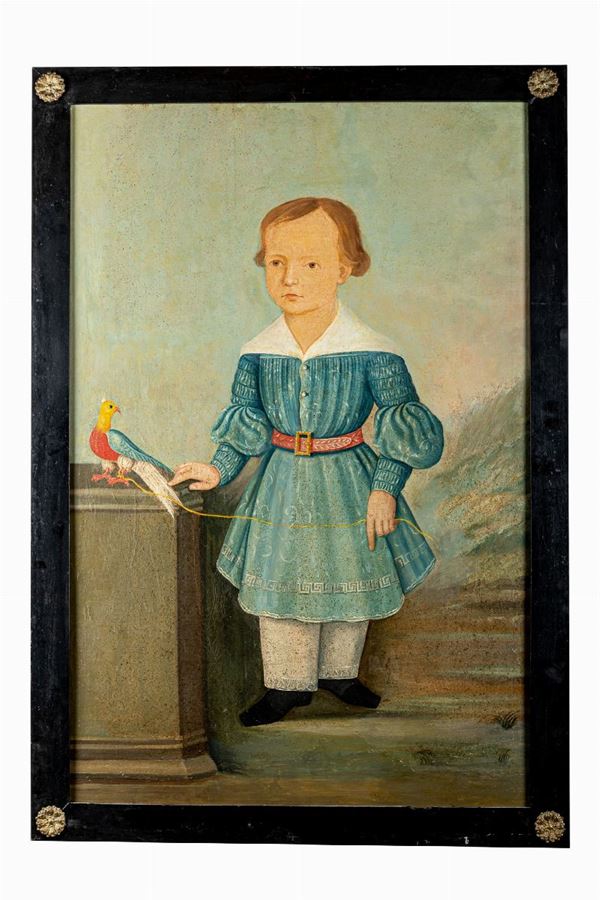 Portrait of child with parrot