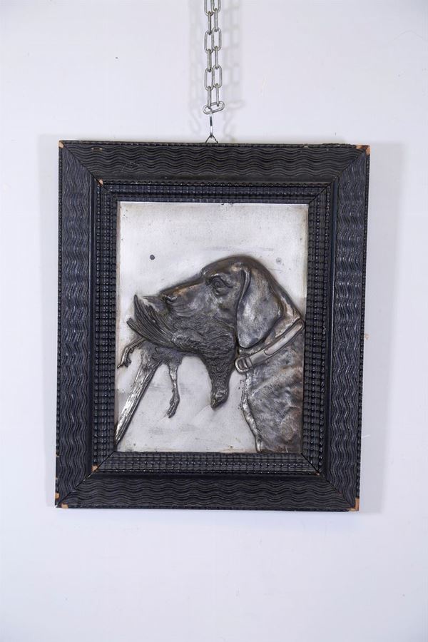 Pointer dog with game  - Embossed metal - Auction Fine art and furniture with a selection of old masters from a private collector - DAMS Casa d'Aste