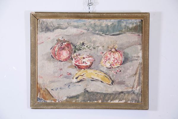 Still Life with Pomegranates  - Oil on cardboard - Auction Fine art and furniture with a selection of old masters from a private collector - DAMS Casa d'Aste