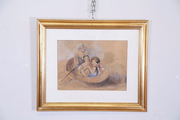 Marie Laurencin : Fanciulle in barca  (1922)  - Acquarello e grafite su carta - Asta Fine Art e arredi con una selezione di opere proveniente da un collezionista privato - DAMS Casa d'Aste
