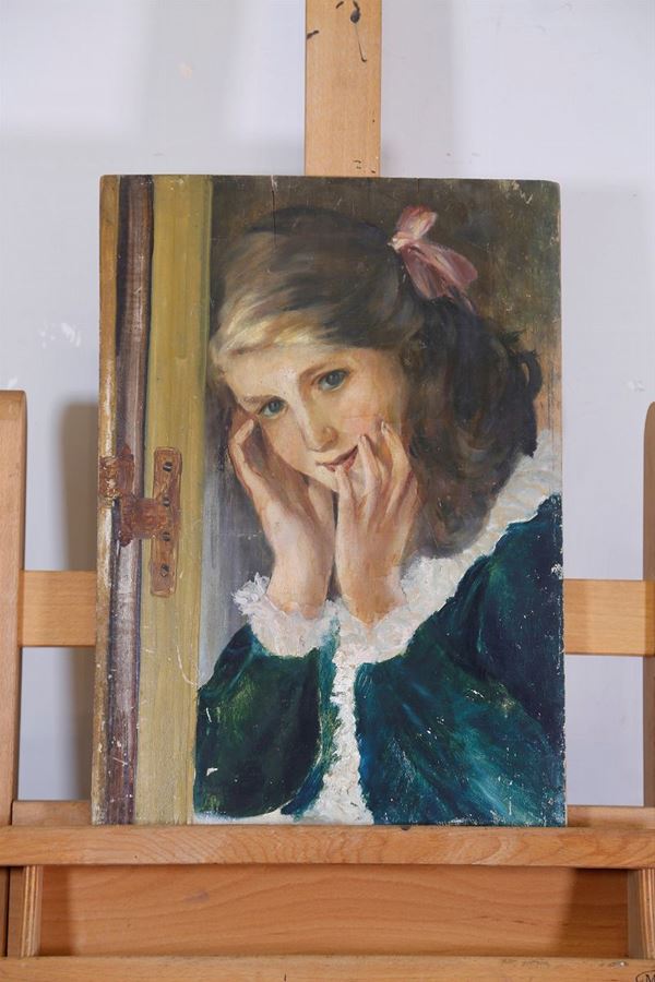Pittore degli inizi del XX secolo - Ritratto di fanciulla  - Olio su tavola - Asta Fine art e arredi provenienti da collezionisti privati - DAMS Casa d'Aste