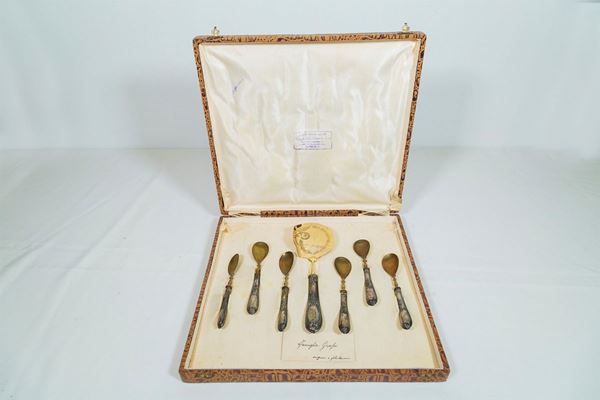Lot of 6 spoons and 1 dessert scoop in 800/1000 silver  - Auction Fine art and furniture with a selection of old masters from a private collector - DAMS Casa d'Aste