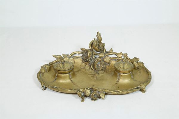 Two bowls brass inkwell