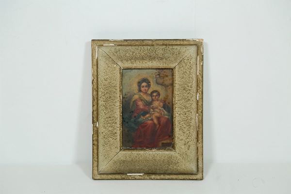 Madonna con Bambino  (prima metà XX secolo)  - Olio su carta - Asta Fine Art e arredi con una selezione di opere proveniente da un collezionista privato - DAMS Casa d'Aste