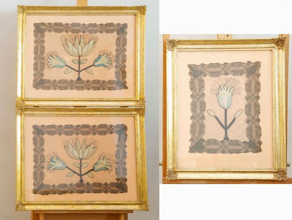 Lot of 3 floral embroideries