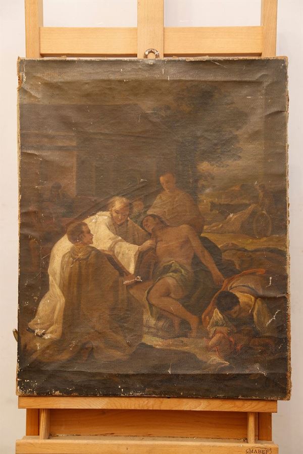 Pittore lombardo del XVIII secolo - Monaco cluniacense d&#224; l&#39;estrema unzione