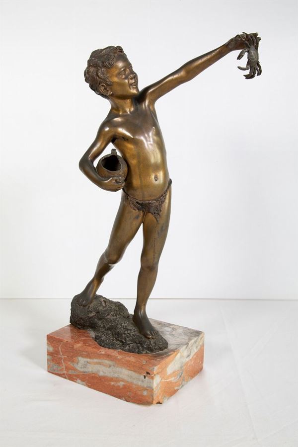 Giovanni De Martino : Fanciullo con granchio  (anni '20)  - Asta Fine art e arredi provenienti da collezionisti privati - DAMS Casa d'Aste