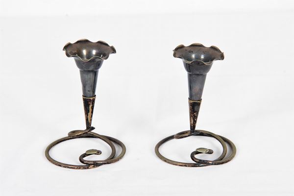 Pair of 800/1000 silver candlesticks