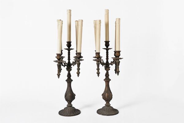 Lotto di 2 candelieri elettrificati  (Metà XX secolo)  - Asta Opere e arredi provenienti da illustri collezioni romane - DAMS Casa d'Aste