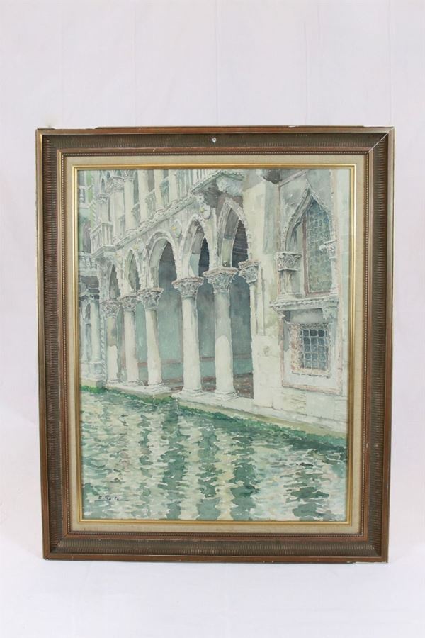 Eiichi Saito : Colomnades du Ca&#39; d&#39;Oro  (20th century)  - Watercolor on paper - Auction Antique and modern furnishings from illustrious Roman collections - DAMS Casa d'Aste