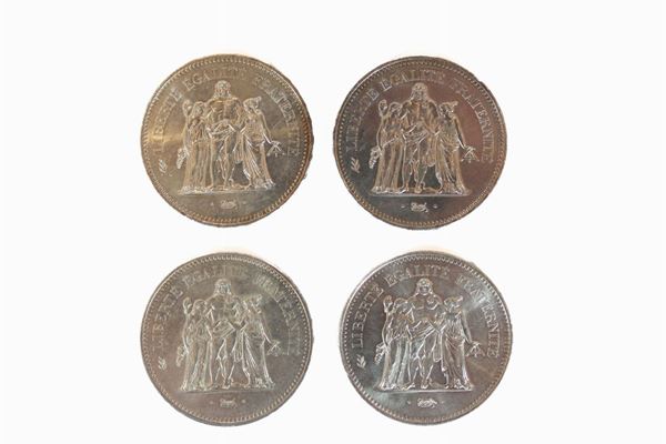 Lotto di 4 monete da 50 franchi in argento 900/1000
