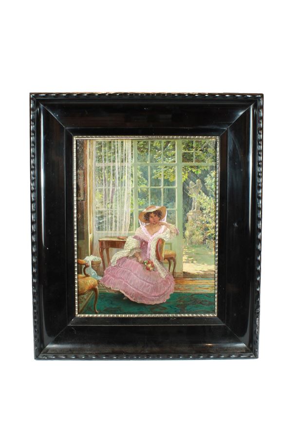 Aloise Heinrich Priechenfried - Dama in salotto con porta sul giardino