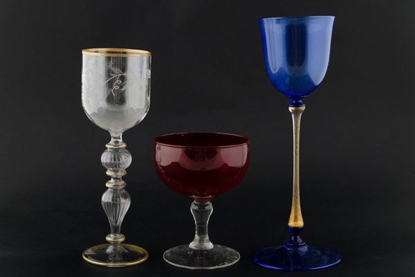 Lot of three glass goblets