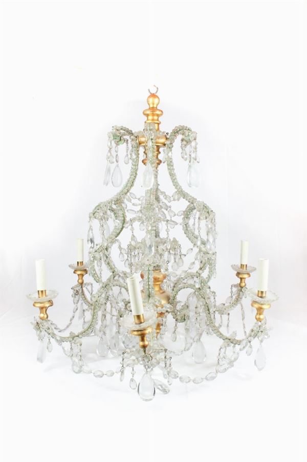 Chandelier with 6 lights  (Genoese manufacture, second half of the 19th century)  - Auction Antique and modern furnishings from illustrious Roman collections - DAMS Casa d'Aste