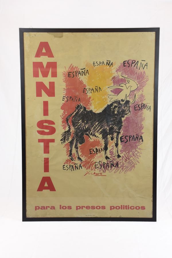 Pablo Picasso (da) : Manifesto Amnistia Para los Presos Politicos  (1972)  - Stampa a colori - Asta Opere d'arte e arredamenti dal XV al XX secolo - DAMS Casa d'Aste