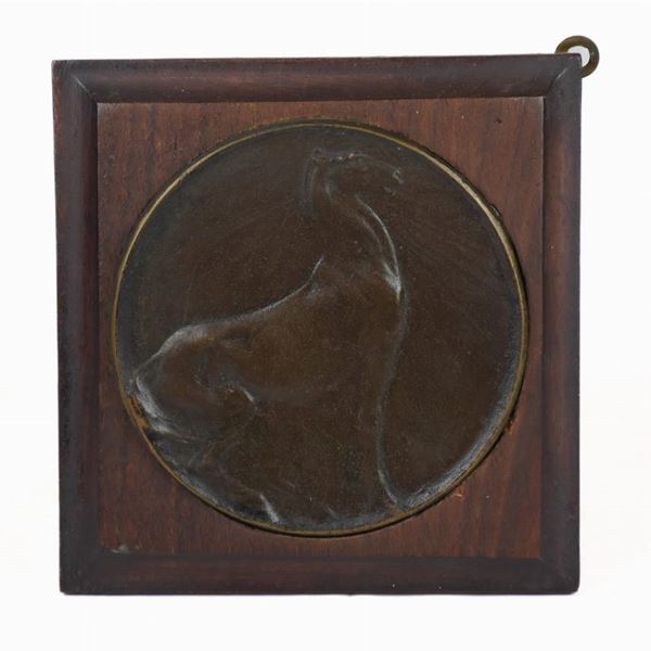 Medaglia in bronzo con basamento in legno  (prima metà XX secolo)  - Auction Asta estiva a tempo - Al miglior offerente - DAMS Casa d'Aste