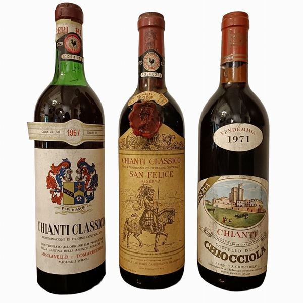 Lotto di tre bottiglie di vino rosso Chianti Classico