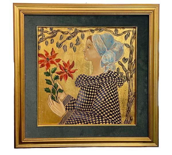 Paolo Emilio Bergamaschi - Ritratto di dama con fiori