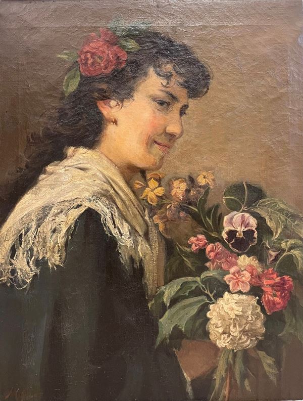 Vincenzo Migliaro - Fanciulla con fiori