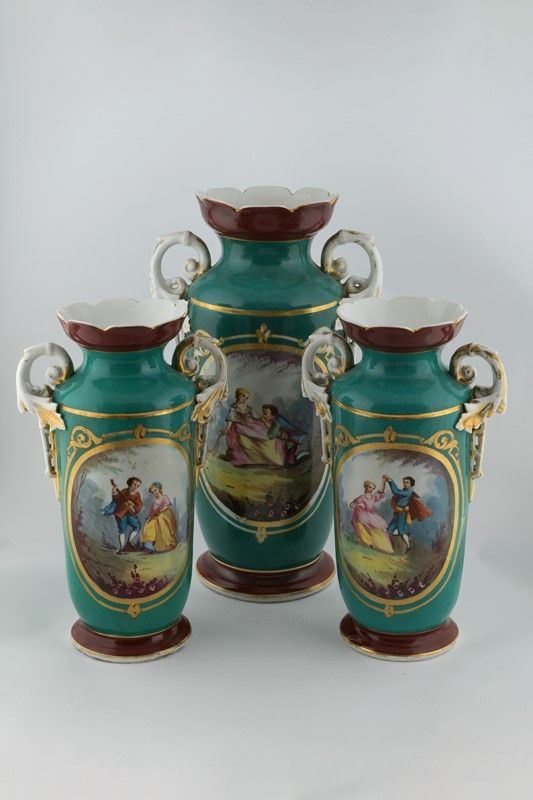 Three polychrome porcelain vases