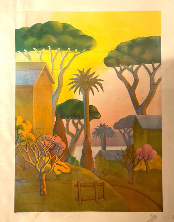 Salvo : Paesaggio tropicale  - Acquatinta su carta - Auction Arte del XIX - XX secolo - DAMS Casa d'Aste