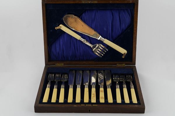 Silver-plated metal cutlery 14 pieces