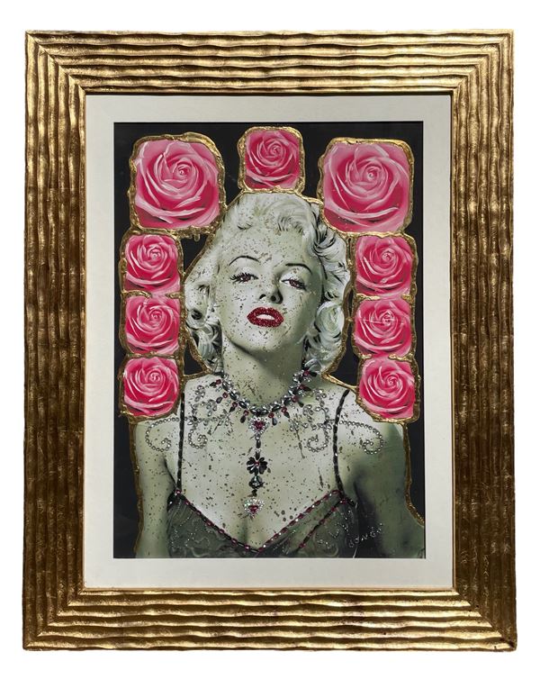 Daniele Donde Dond&#232; : Marylin Monroe  (fine XX secolo)  - tecnica mista con applicazioni in cristalli Swarovski su tela - Auction Arte del XIX - XX secolo - DAMS Casa d'Aste