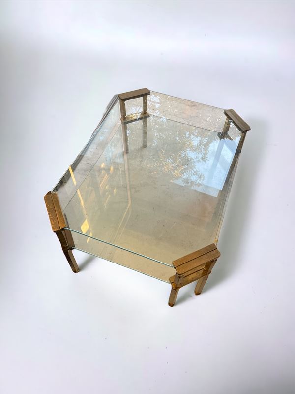 Tavolino da salotto in cristallo e bronzo