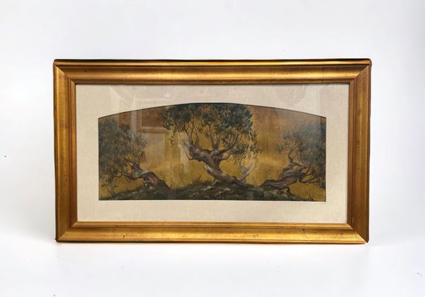 Sasha Robb Cucchetti : Landscape with trees   - mixed media on canvas - Auction Summer sale - DAMS Casa d'Aste