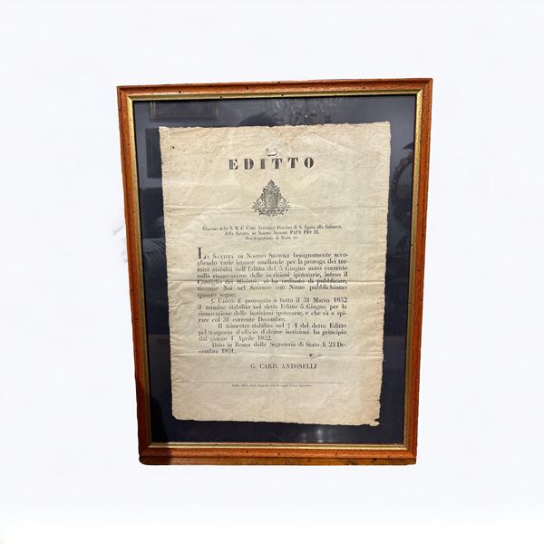 Editto del Cardinale Giacomo Antonelli  (1851)  - Auction Timed auction / Christmas brocantage - DAMS Casa d'Aste