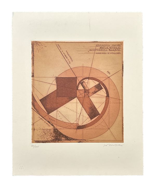 Gi&#242; Pomodoro - Cerchio, Quadrato, Sezione Aurea, Spirale Logaritmica. Progetto di scultura
