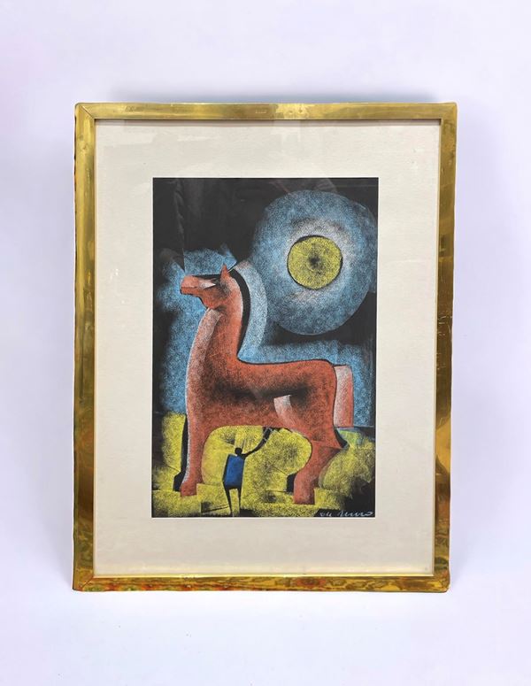 Cavallo di Troia  - gessetti su carta  - Auction Opere provenienti dall'Accademia Internazionale di Arte Moderna (AIAM) - Web Only - DAMS Casa d'Aste