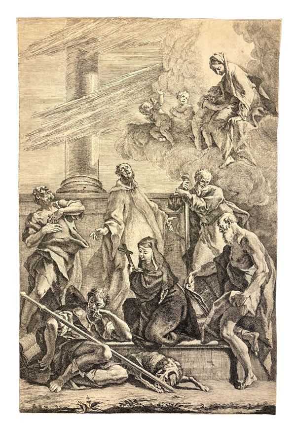 Sebastiano Ricci - Madonna con Bambino, due angeli e i santi Scolastica, Benedetto, Rocco, Pietro, Paolo e Gerolamo