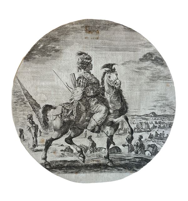 Stefano  Della Bella - Un cavaliere africano, diretto verso destra