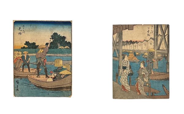 Utagawa Hiroshige - Set di due incisioni: Ponte Nihon; Mitsuke