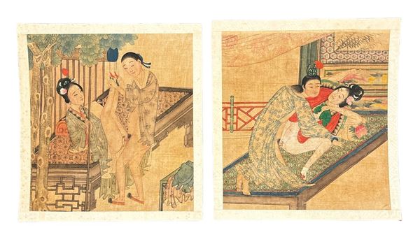 Set di due disegni erotici orientali