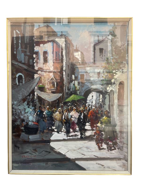 Scena di mercato con figure  - olio su tela - Auction Opere provenienti dall'Accademia Internazionale di Arte Moderna (AIAM) - Web Only - DAMS Casa d'Aste