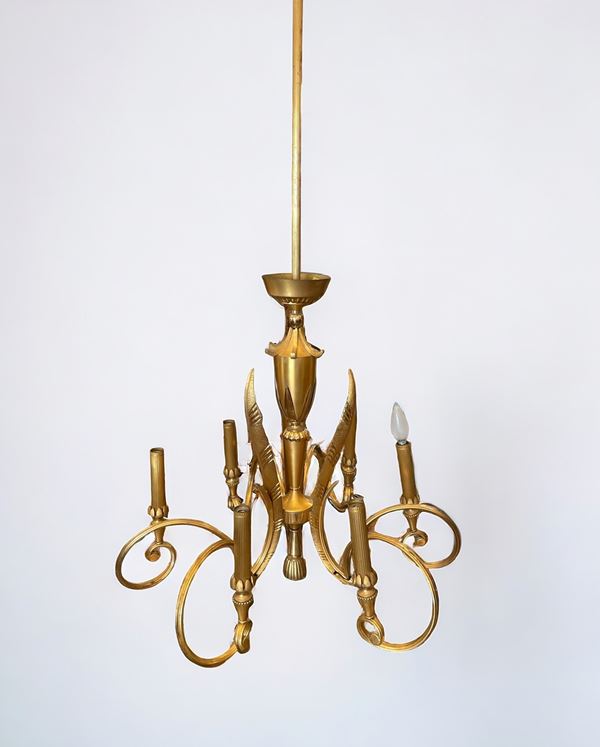 Lampadario in stile Gaetano Sciolari   (XX secolo)  - ottone dorato - Auction Summer sale - DAMS Casa d'Aste