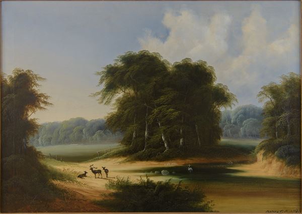 Achilles Rothschild - Paesaggio boschivo con animali