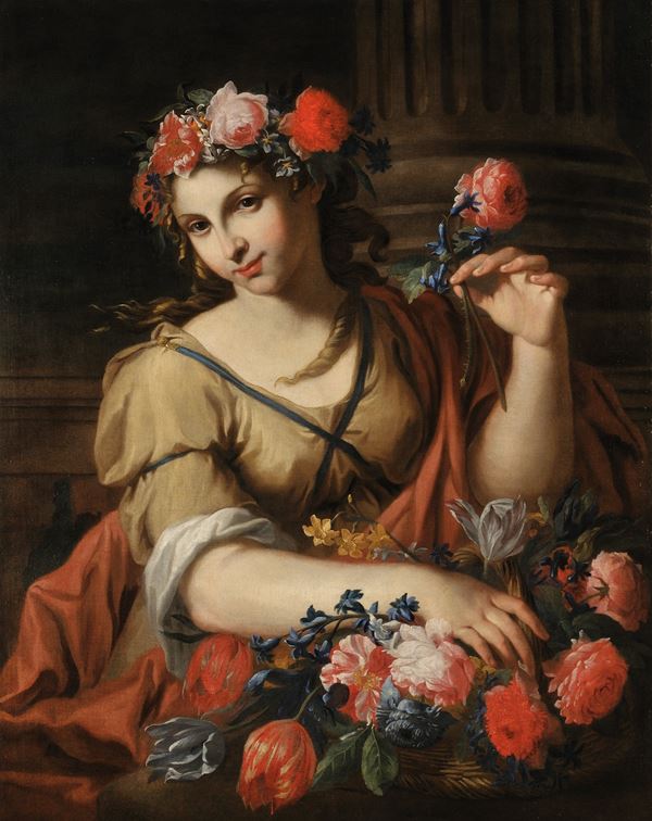 Flora  (Scuola romana, fine XVII secolo)  - Olio su tela - Asta Arredi e dipinti di una villa a La Giustiniana e altre committenze romane - Web-Live - DAMS Casa d'Aste