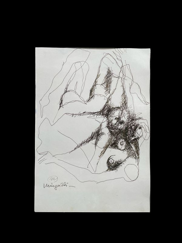 Luciano Minguzzi : Figure  - inchiostro su carta - Auction Opere provenienti dall'Accademia Internazionale di Arte Moderna (AIAM) - Web Only - DAMS Casa d'Aste